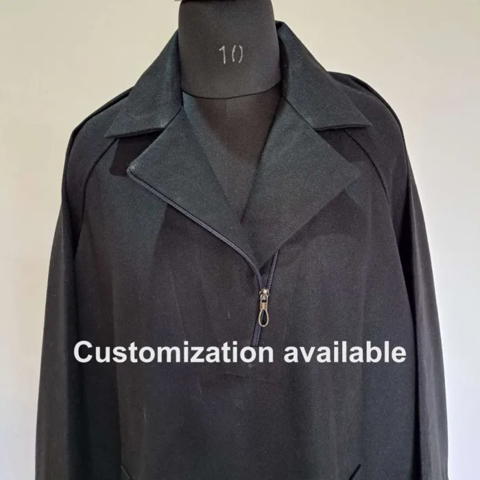 Kashmiri Men Black Pheran - Custom Coat Style | Double Neck Zip Collar