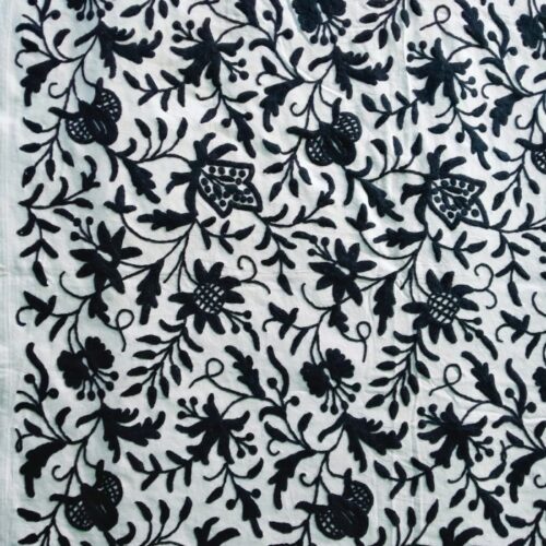 White Bedsheet With Black Crewel Embroidery - Gyawun