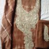 Brown Poly Wool Tie and Dye Tila Work Suit with Stole