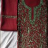 Maroon Poly Wool Suit With Ari Hand Work With Allover Design and Stole
