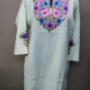White Pure Wool Pheran With Flower Aari Hand Embroidery