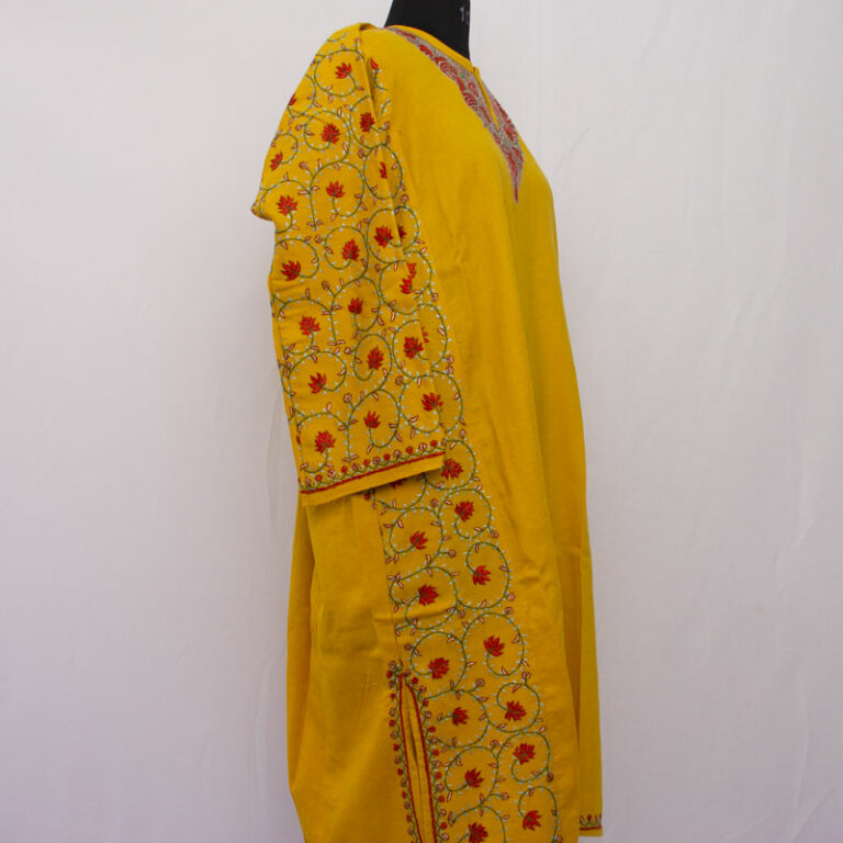 Yellow Pure Raffal Wool Sozni Work Pheran - Gyawun