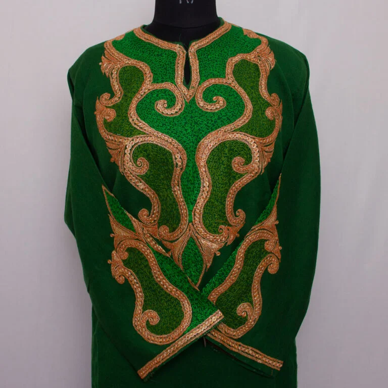 Green Raffal Tilla Pheran With Stole