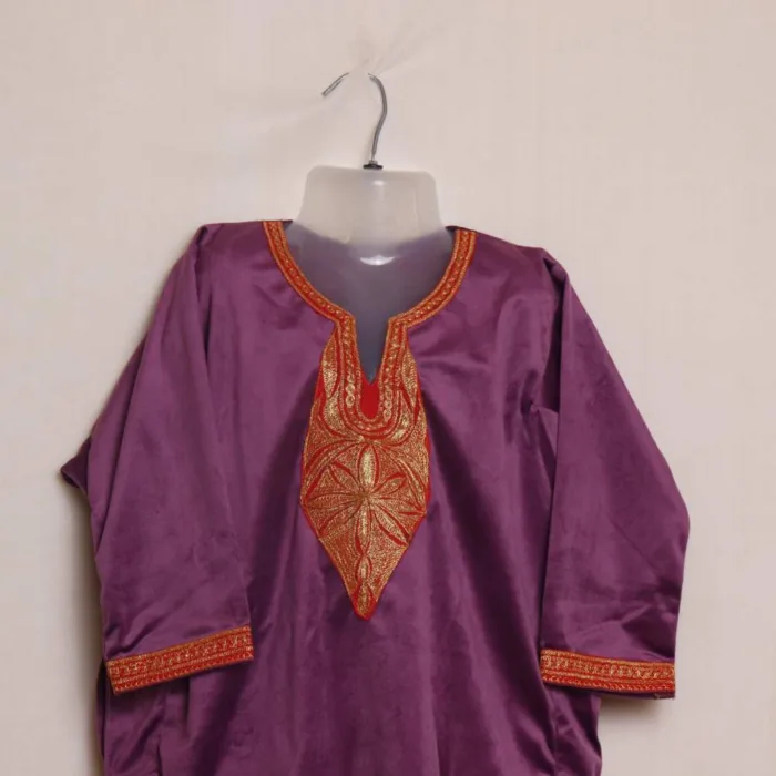 Purple G Velvet Kids Traditional Kashmiri Pheran Set (6/7 Y) - Image 2