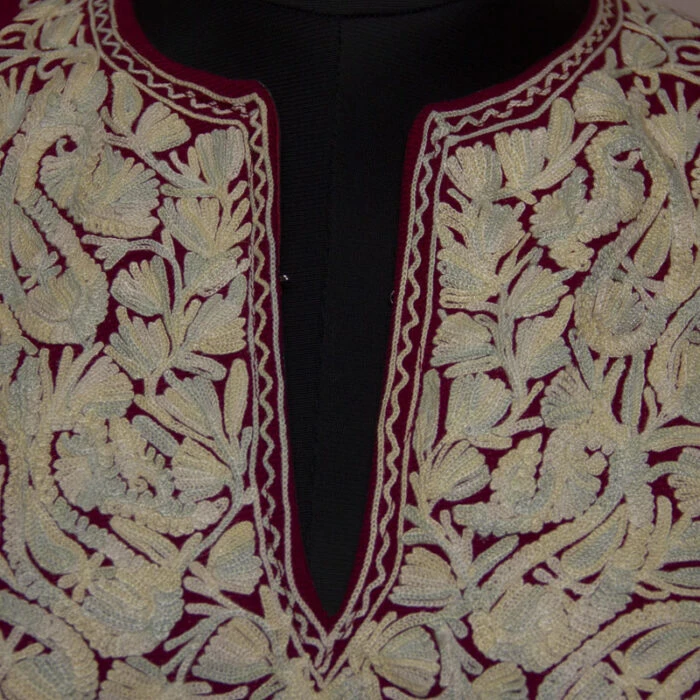 Dark Pink Kashmiri Poncho With Aari Embroidery - Image 3