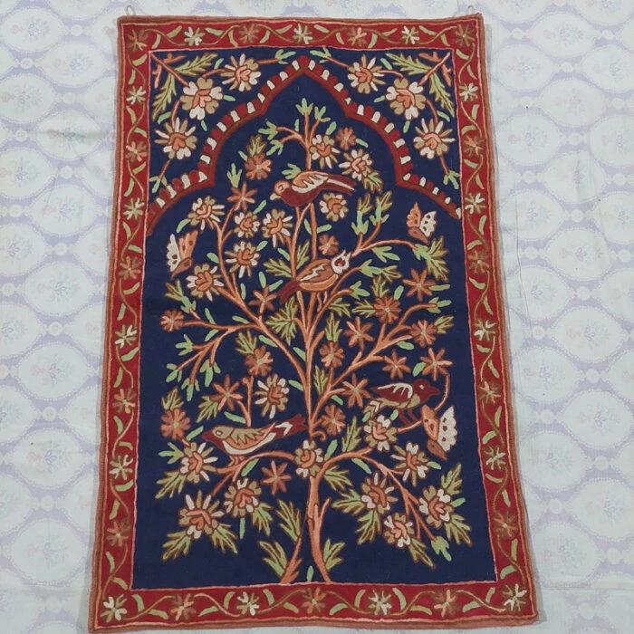 Kashmir Chain-Stitch Handmade Wool Tree Of Life Tapestry Rug 3x2