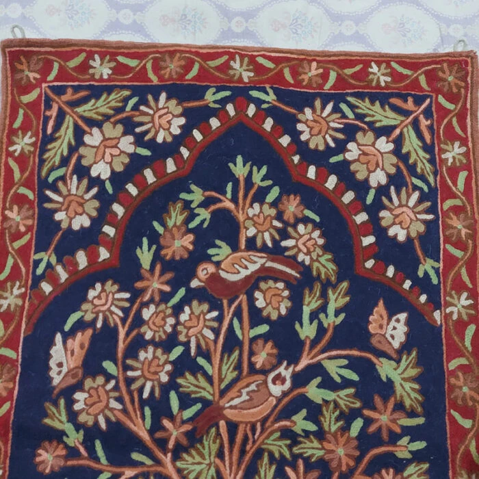 Kashmir Chain-Stitch Handmade Wool Tree Of Life Tapestry Rug 3x2 - Image 3