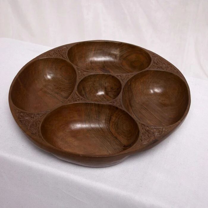 Kashmiri Walnut Wood Dry Fruit Bowl - Image 2