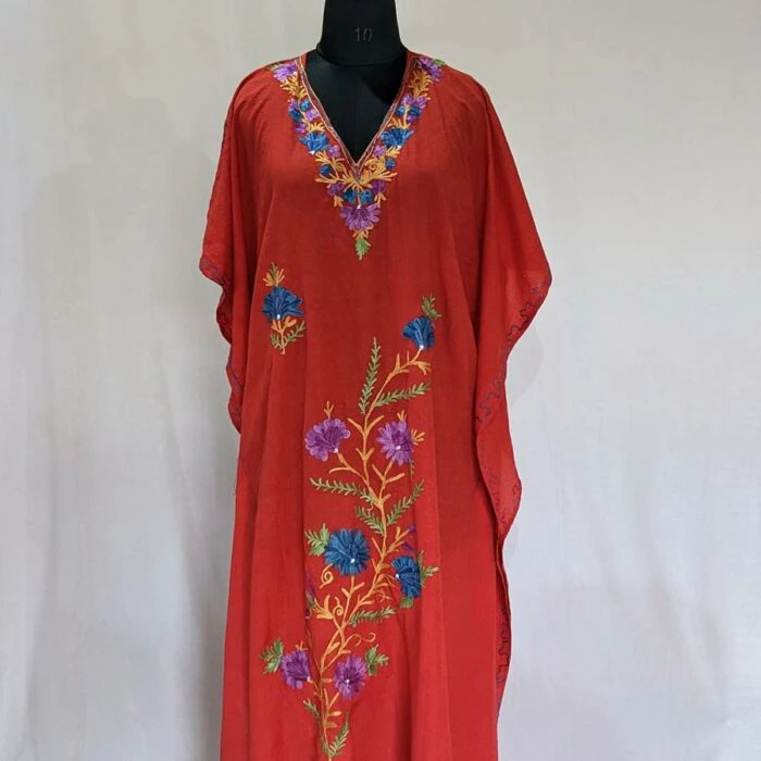 Red Crush Cotton Aari Work Kaftan L54 - Image 2