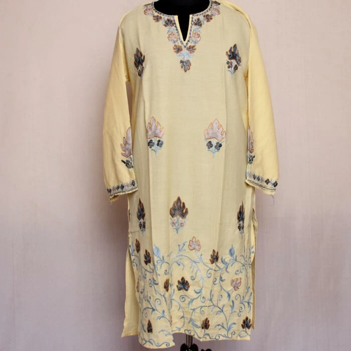 aari work light yellow kurta 2