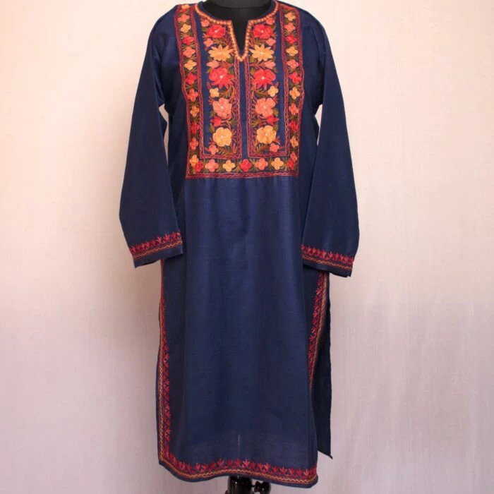 Dark Blue Ruby Cotton Kurta Featuring Intricate Aari Work - Image 2