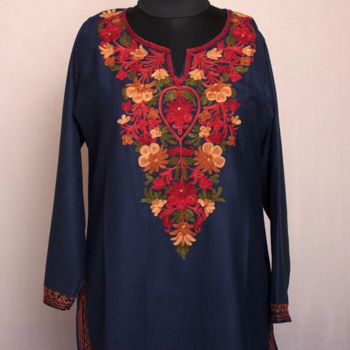 Dark Blue Urzuv Ruby Cotton Aari Kurta