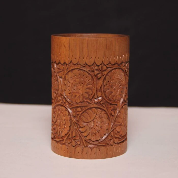 Elite Walnut Wood Handcarved Pen Holder