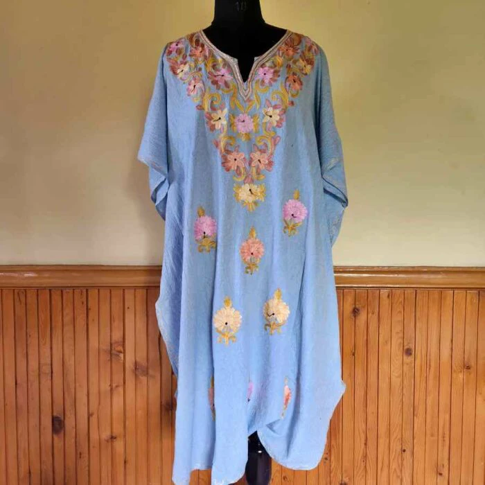 Poweder Blue Posh Crush Cotton Aari Work Kaftan L45 - Image 2