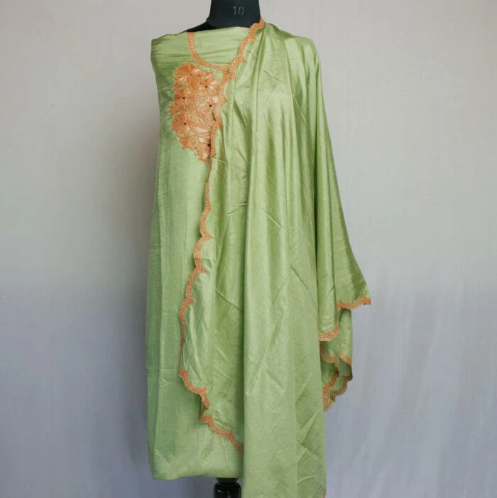 Green Silk 3pc Suit with Tilla Embroidery