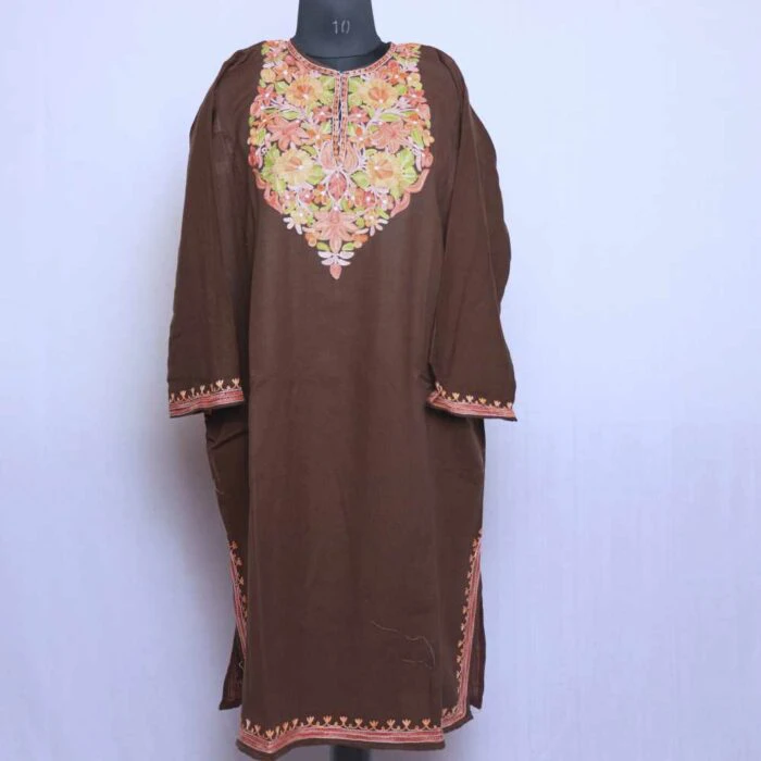 Brown Premium Cashmilon Ari Pheran - Image 2