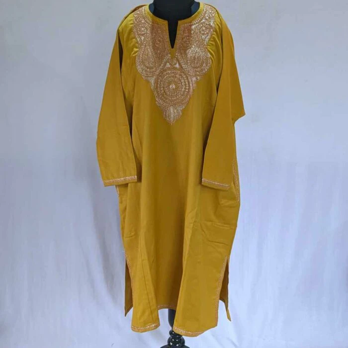 Mustard Kashmiri Tweed Pheran With Tilla