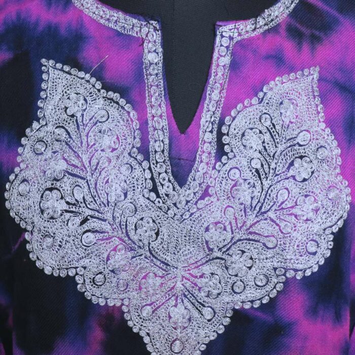 Purple Black Tie-Dye Raffal Tilla Pheran - Image 3