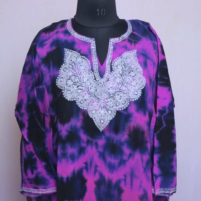 Purple Black Tie-Dye Raffal Tilla Pheran