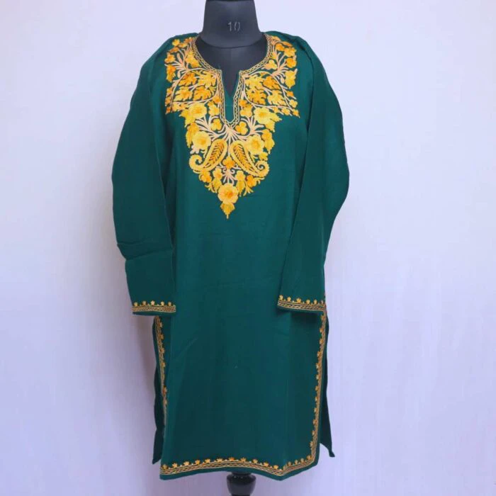 Green Lyodur Winter Kurta with Ari Embroidery - Image 3