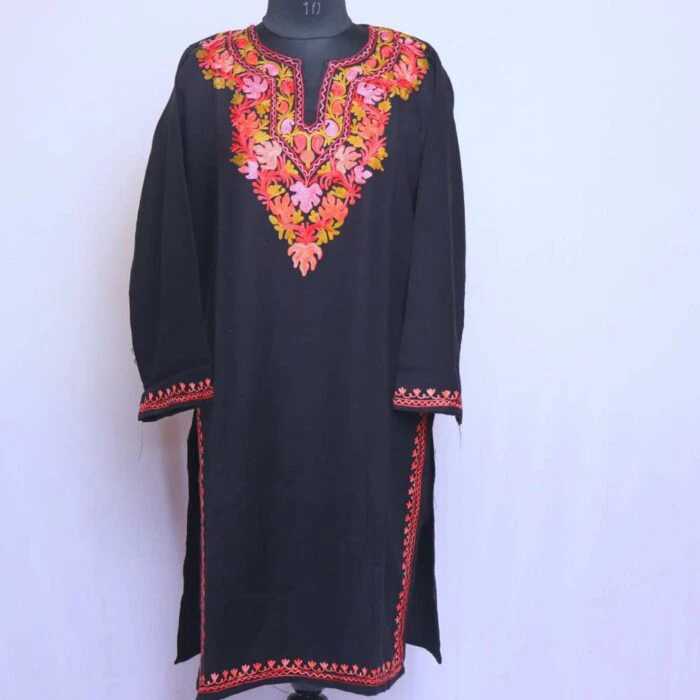 Black Multi Chinari Winter Kurta with Ari Embroidery