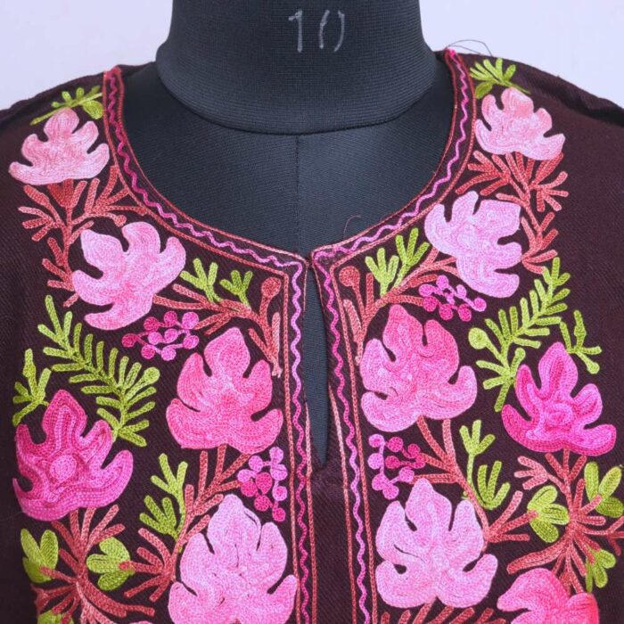 Wine Chinari Winter Kashmiri Kurta with Ari Embroidery - Image 3