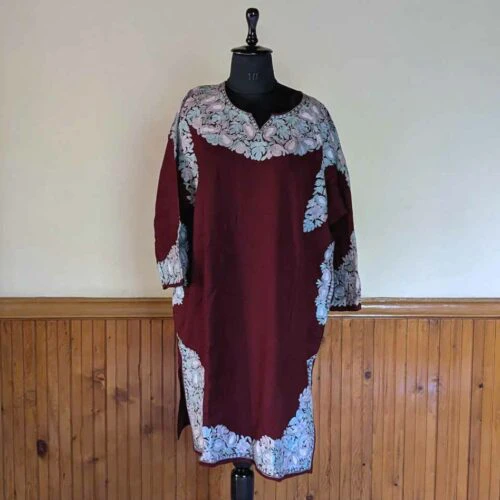 Kashmiri clothes online maroon raffal pheran