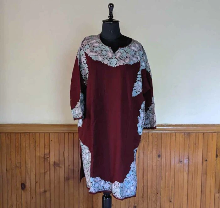 Kashmiri clothes online maroon raffal pheran