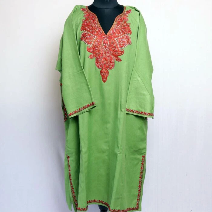 Sabz Handwork Sozni Raffal Pheran with Stole