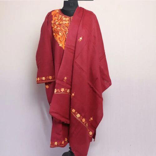 maroon pheran raffal set latest with stole