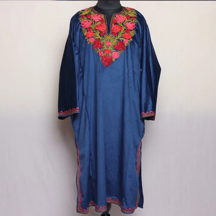 Navy Blue Chinari Aari Velvet Pheran - Image 2