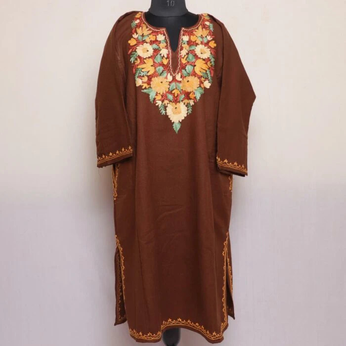 Walnut Brown Cashmilon Aari Pheran - Image 2