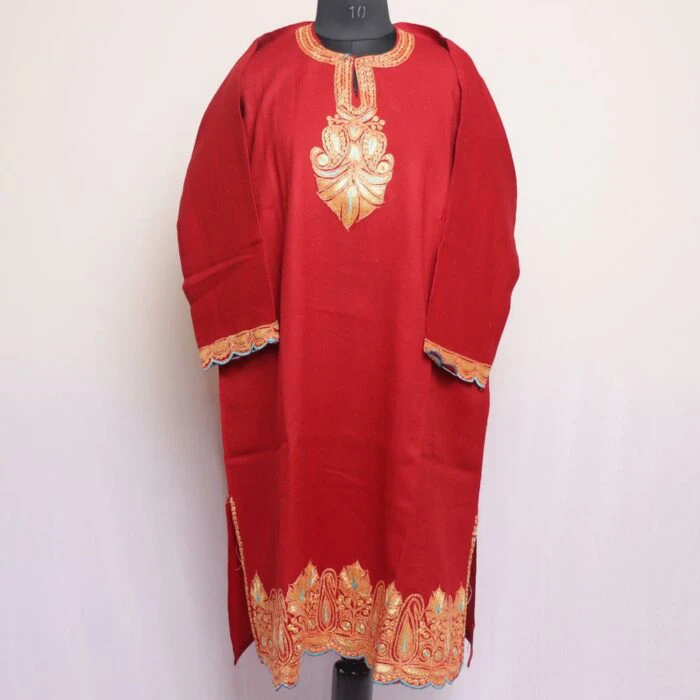 Maroon Shahi Raffal Pheran With Border Tilla