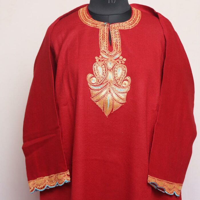 Maroon Shahi Raffal Pheran With Border Tilla - Image 2