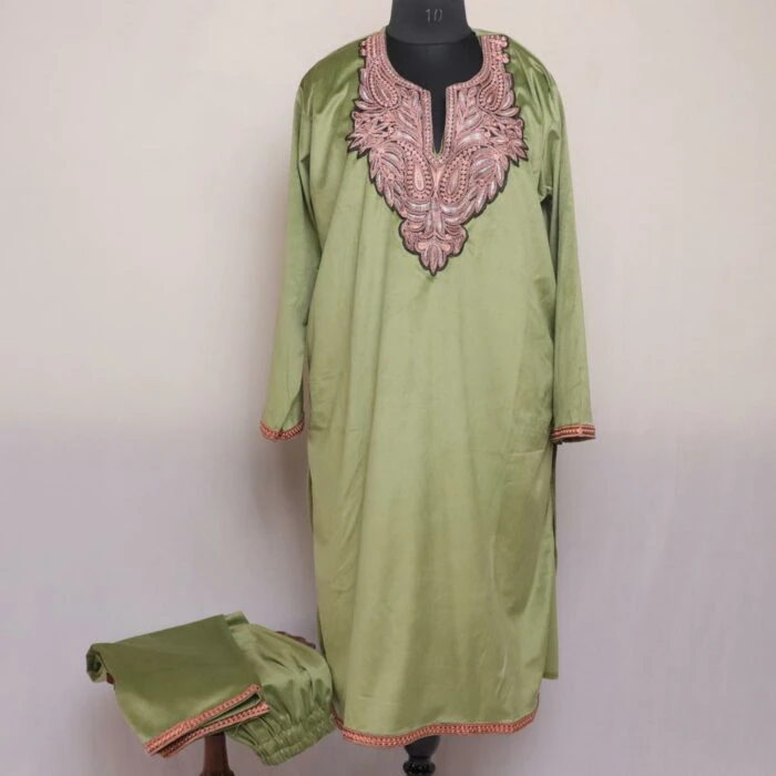 Green Shahi Velvet 2pc Phiran Co-ord Set with Tilla