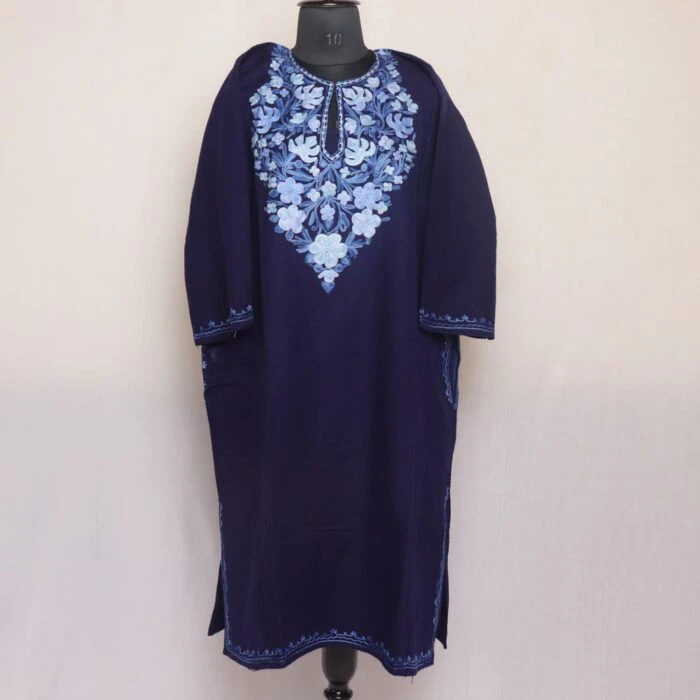 Dark Blue Aabi Kashmiri Pheran with Aari Embroidery - Image 2