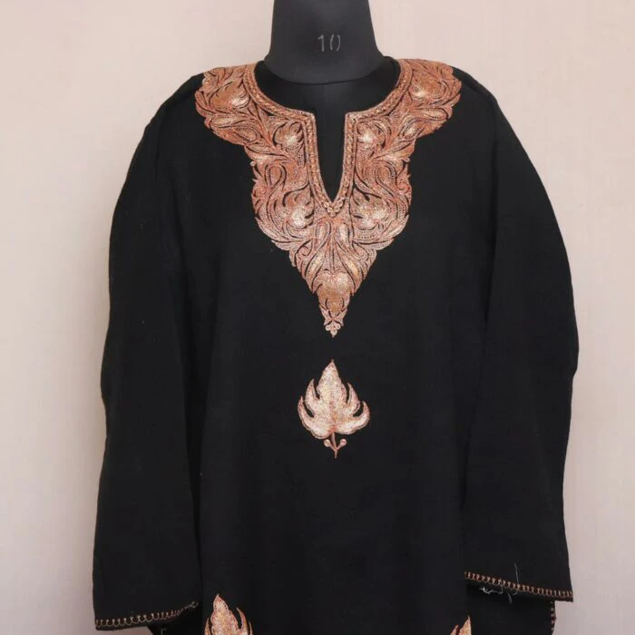 Black Chinari Pure Wool Kashmiri Pheran With Tilla Embroidery - Image 3