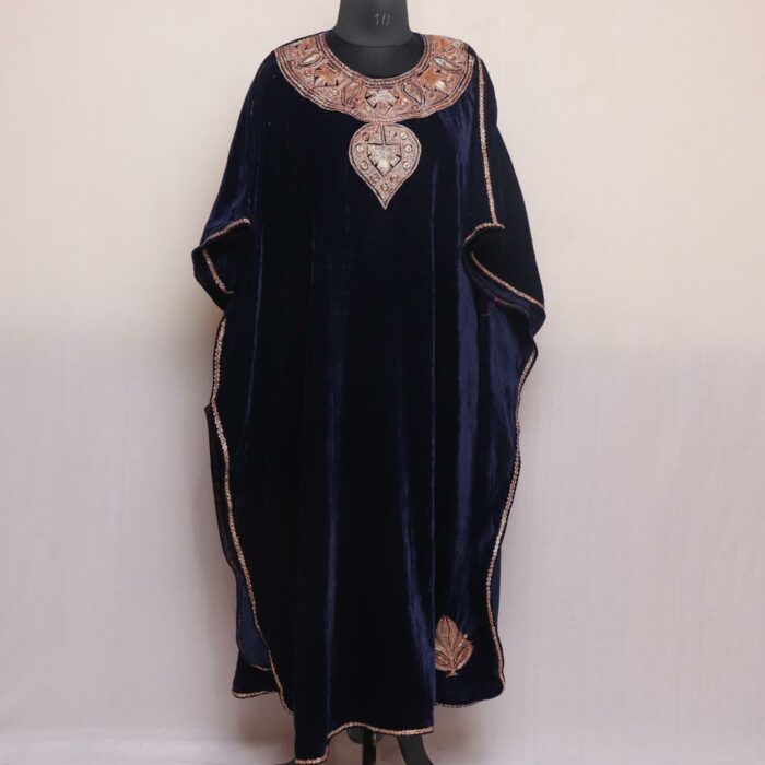 Navy Blue Velvet Kaftan with Tilla