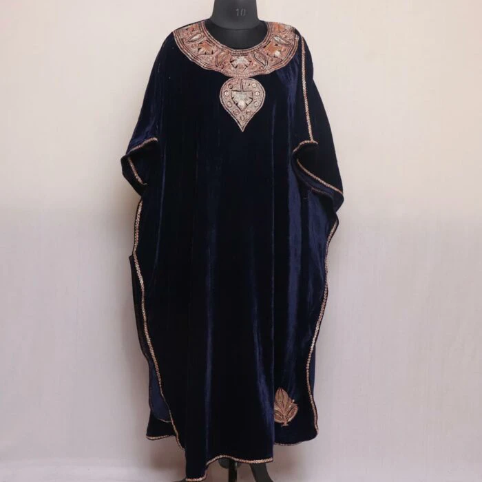 Navy Blue Velvet Kaftan with Tilla