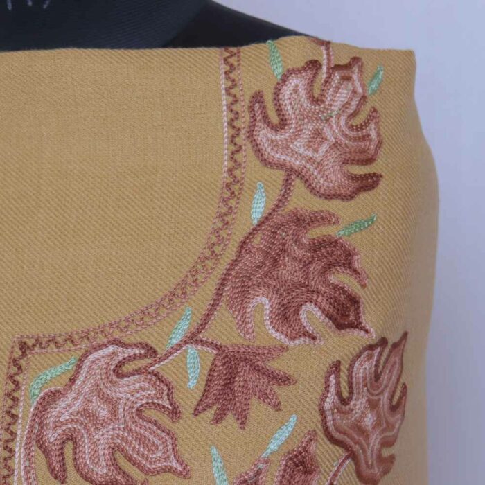 Light brown Mehnaz Chinari All Over Cashmilon 2PC Kashmiri Woolen Unstitched Salwar Suit - Image 3