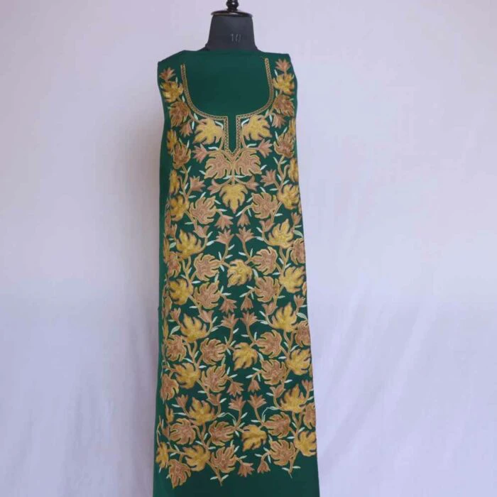 Bottle Green Mehnaz Chinari All Over Cashmilon 2PC Kashmiri Woolen Unstitched Salwar Suit