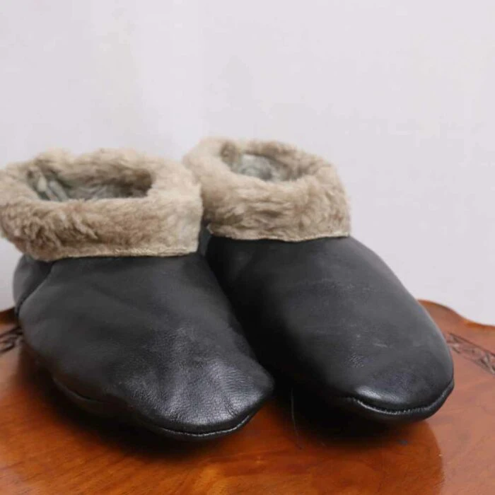 Black Aiza Leather Fur Socks (6)