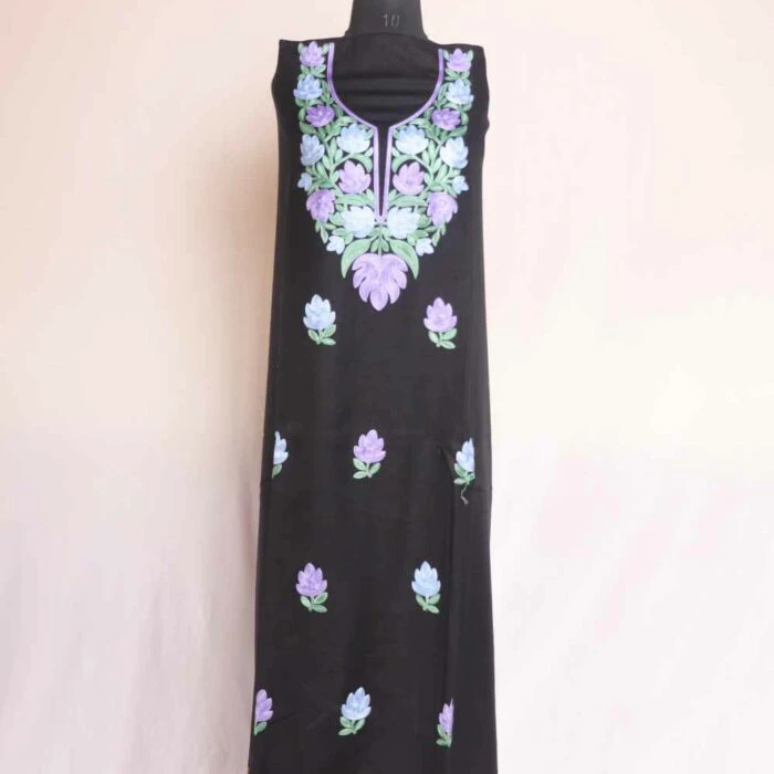 Black Lilac Balgarden Woolen Kashmiri Suit With Aari Work - Image 3