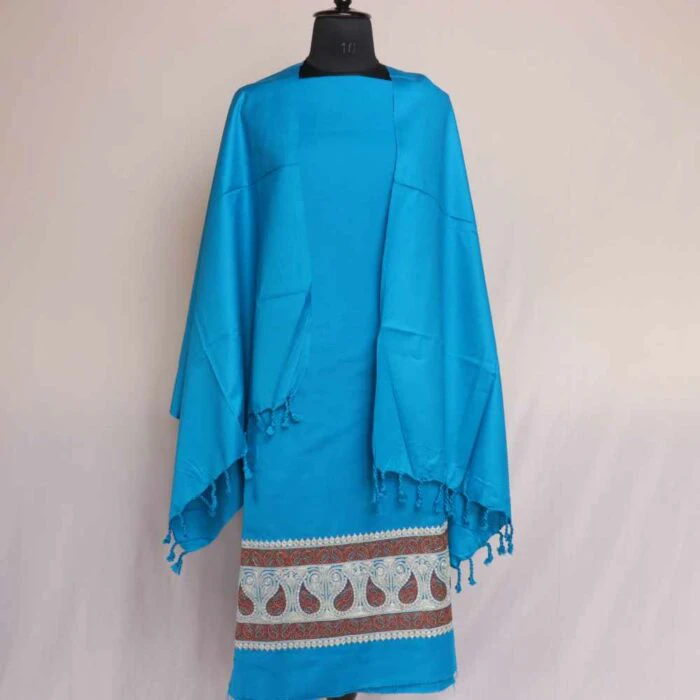 3PC Wool Naaz Blue Kashmiri Suit with Tilla and Sozni