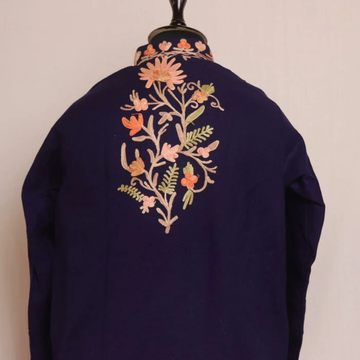 Dark Blue Aari Cashmilon Kashmiri Jacket - Image 3