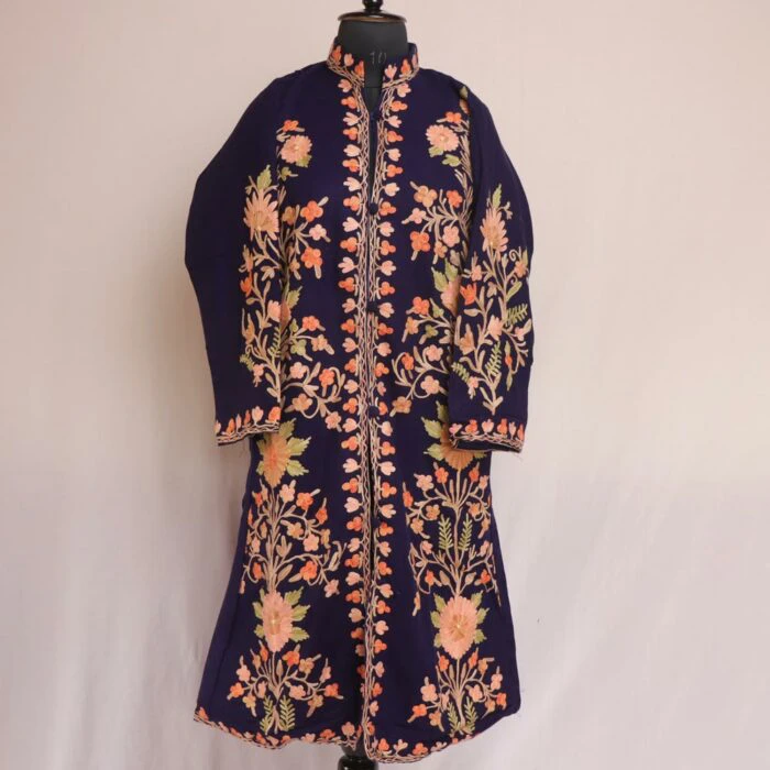 Dark Blue Aari Cashmilon Kashmiri Jacket