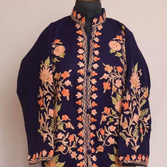 Dark Blue Aari Cashmilon Kashmiri Jacket - Image 2