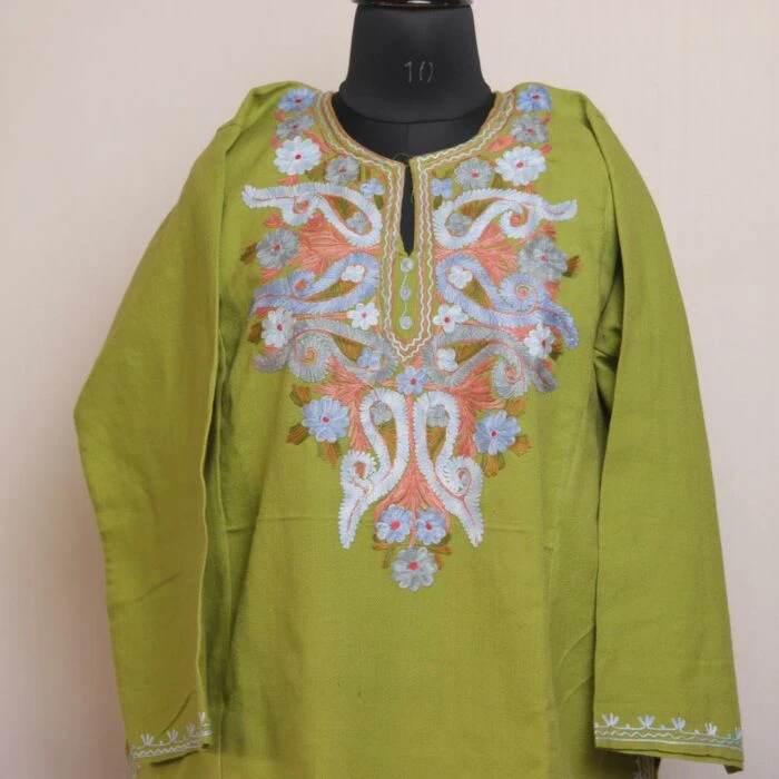 Parror Green Kashmiri Pheran With Aari Work - Image 2