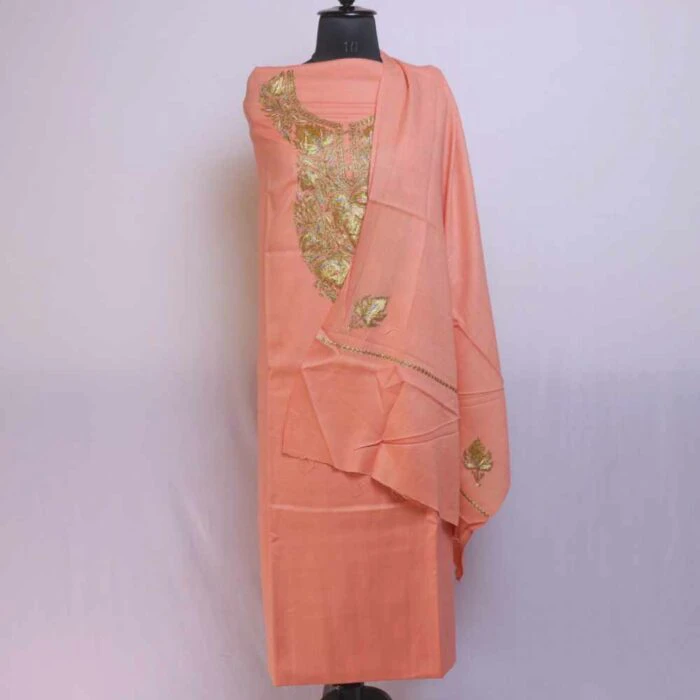 Peach Wool Kashmiri Suit with tilla embroidery - Image 3