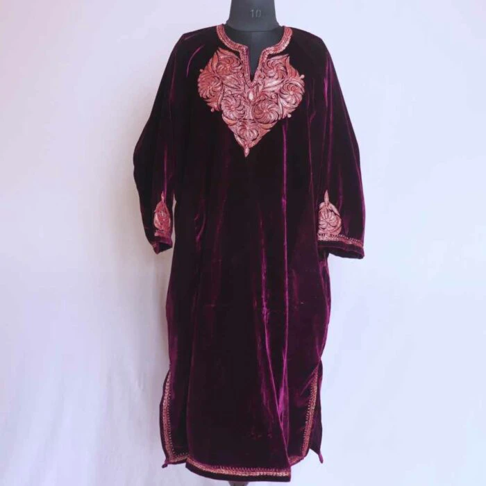 Purple Pink Shafaq Velvet Tilla Pheran